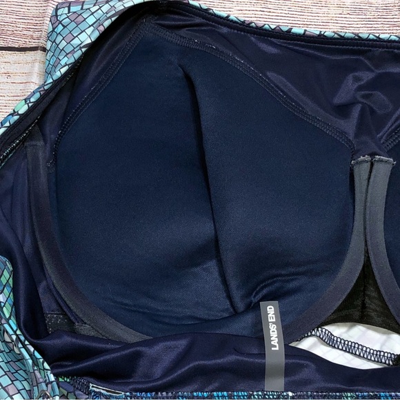 Lands' End Blue Mosaic Square-Neck Underwire Tankini Swimsuit Top Size 24W - Picture 10 of 12